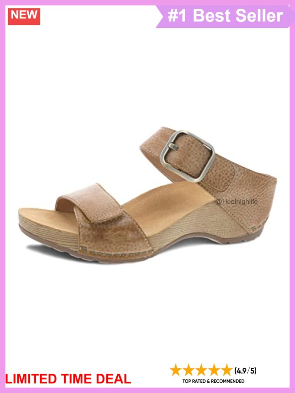 Dansko Tanya Slide Sandal Leather Upper Hook & Loop Casual Wedge